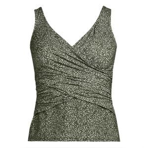 Land's End Plus Size slender suit wrap tankini top olive, green thyme floral 14